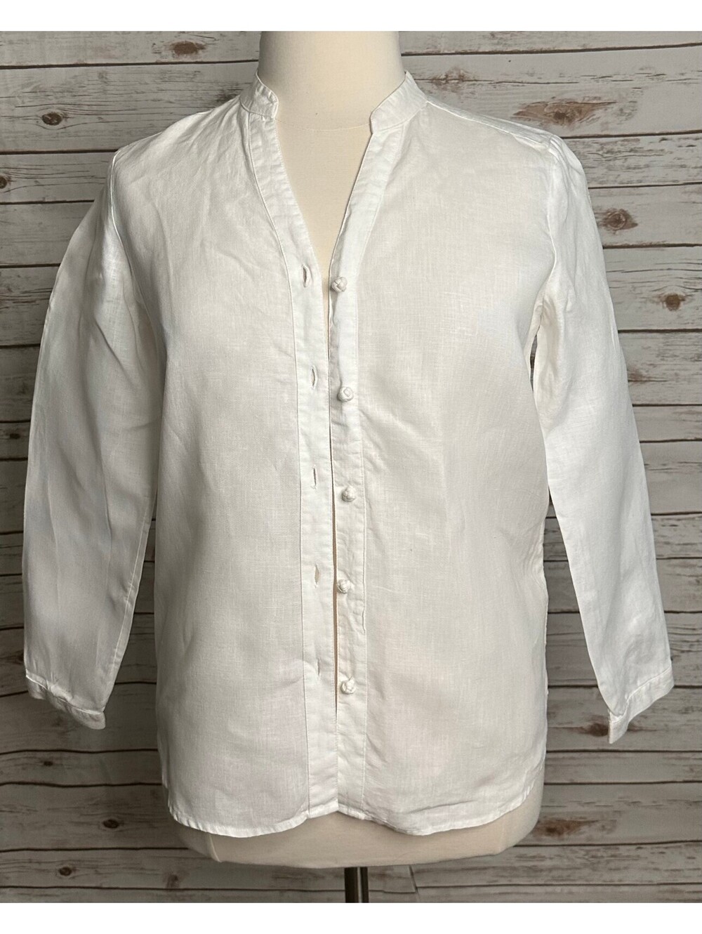 J. Jill white 100% linen mandarin collar long sleeve button-up shirt Small